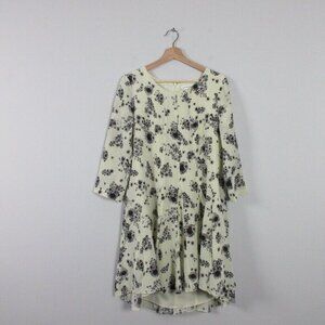 Club Monaco Womens‎ 6 Floral Ruffle Midi Ivory 100% Silk 3/4 Sleeve Luxury 203